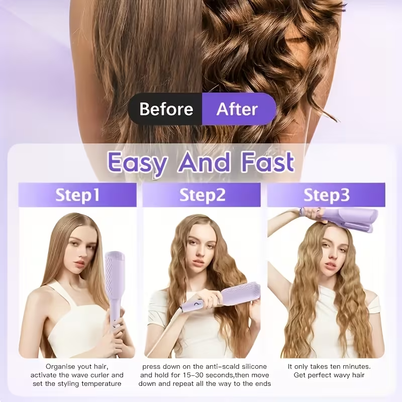 Large Wave Curling Iron dimensions - 27.5cm purple