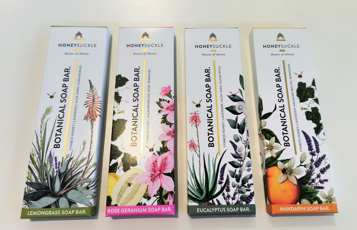 Honeysuckle Botanical Soap Bar 4 variants flat lay