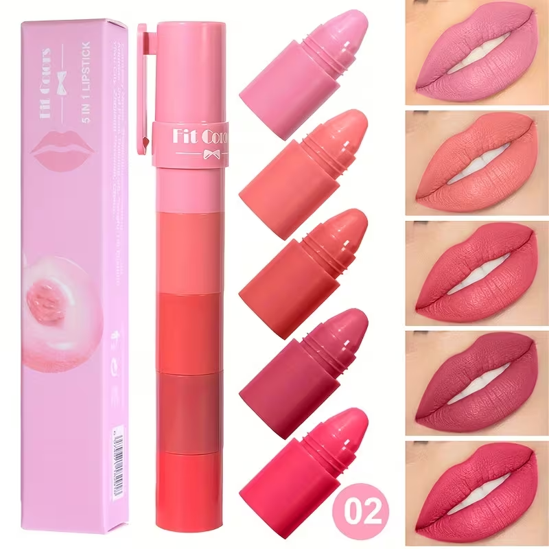 5-in-1 gradient lipstick pen assembled on grey surface