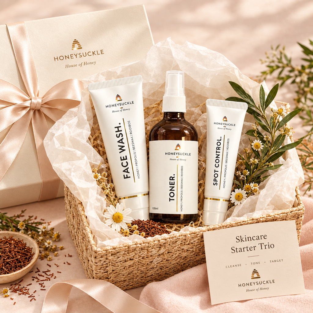 Skincare Starter Trio presented as a premium gift basket