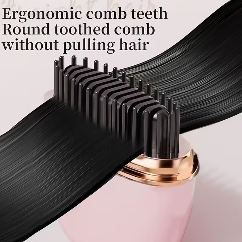 Pink mini cordless hair straightener comb with cover and USB cable
