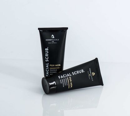Two Honeysuckle Facial Scrub For Men 100ml tubes on a white background