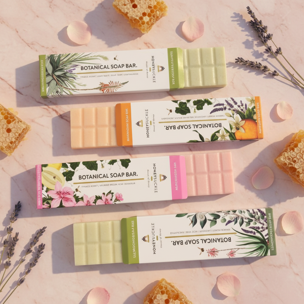 Honeysuckle Botanical Soap Bar flat lay