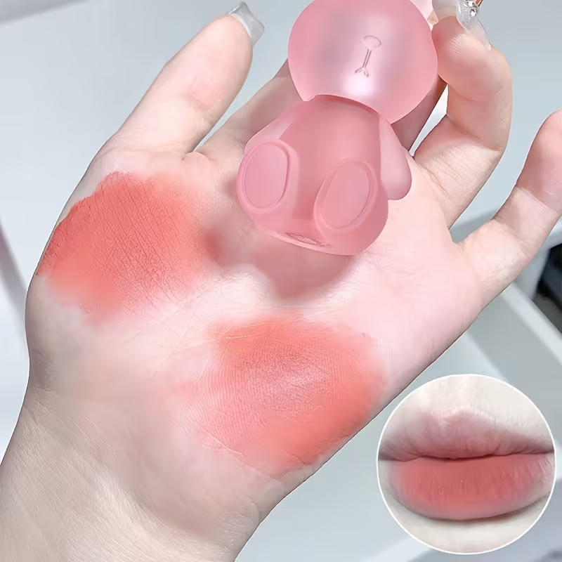 Cute bunny velvet matte lip clay product shot with colour swatch