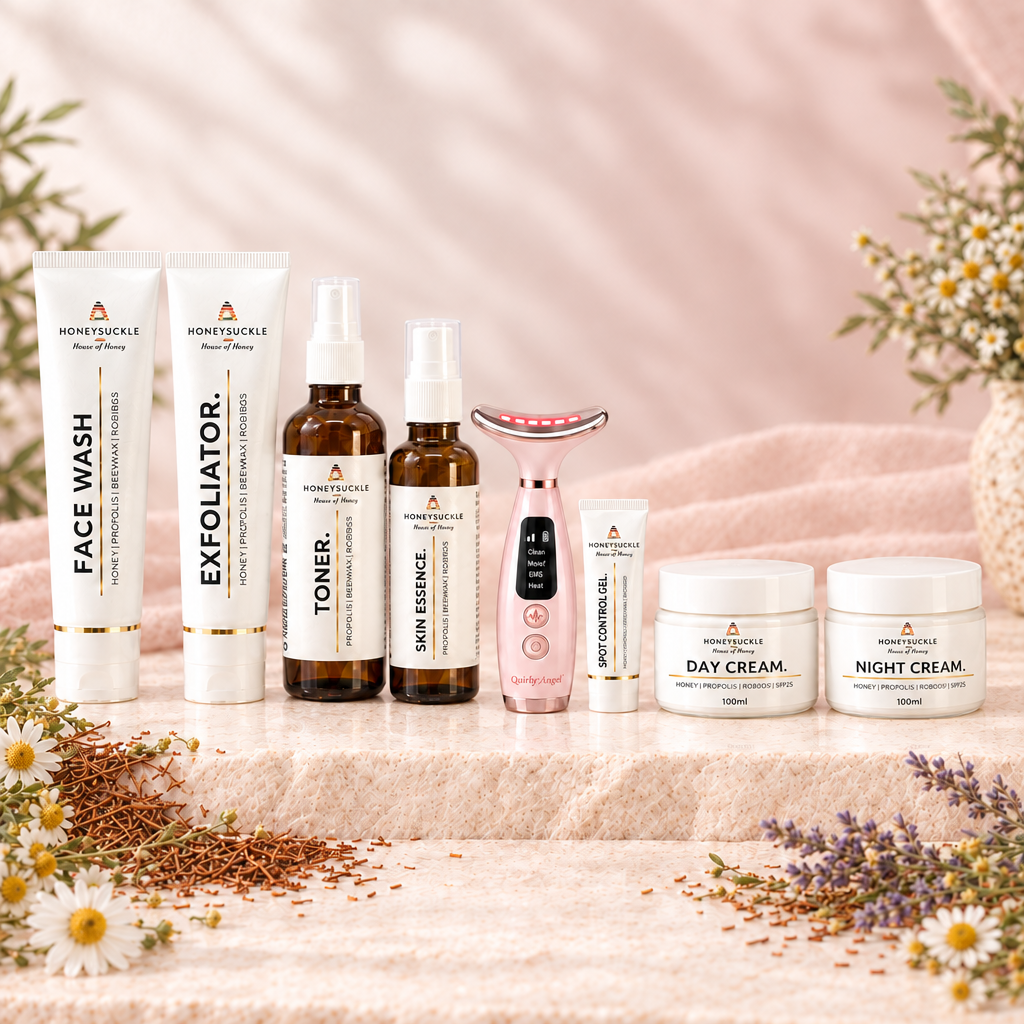 Complete Honeysuckle PR Kit flat lay of all eight products