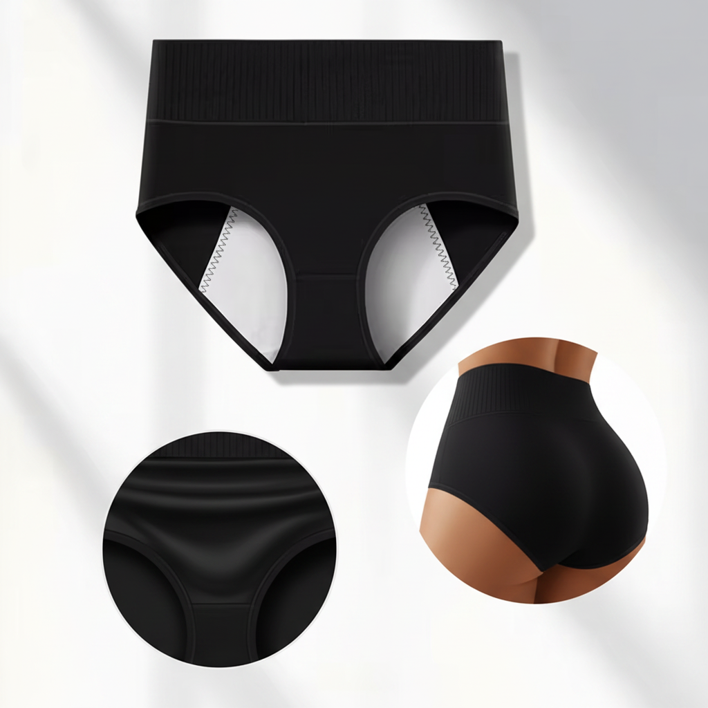 Angel Flow Sanitary Panty - Premium flat lay with detail callouts