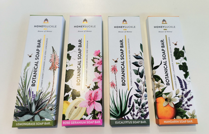 Honeysuckle Botanical Soap Bar 4 variants flat lay