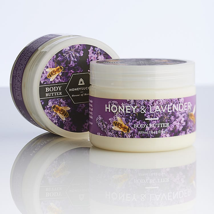 Honeysuckle Honey & Lavender Body Butter 250ml tub with purple lavender label