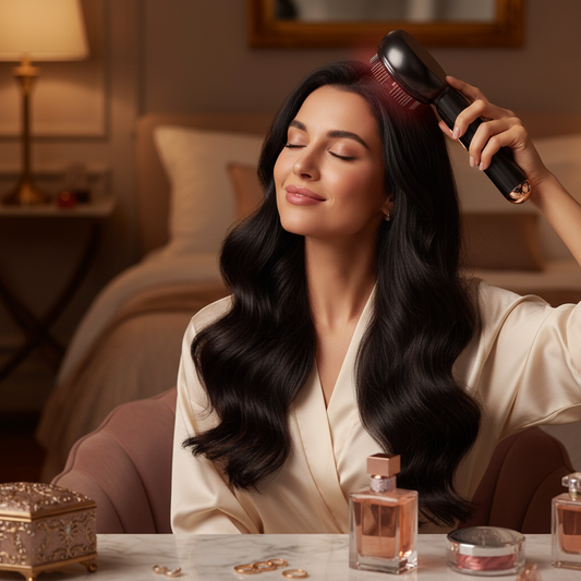 Woman using scalp massager